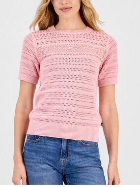 Brooks Brothers-women's pink open-knit sweater with a tie-front detail. Size: XS